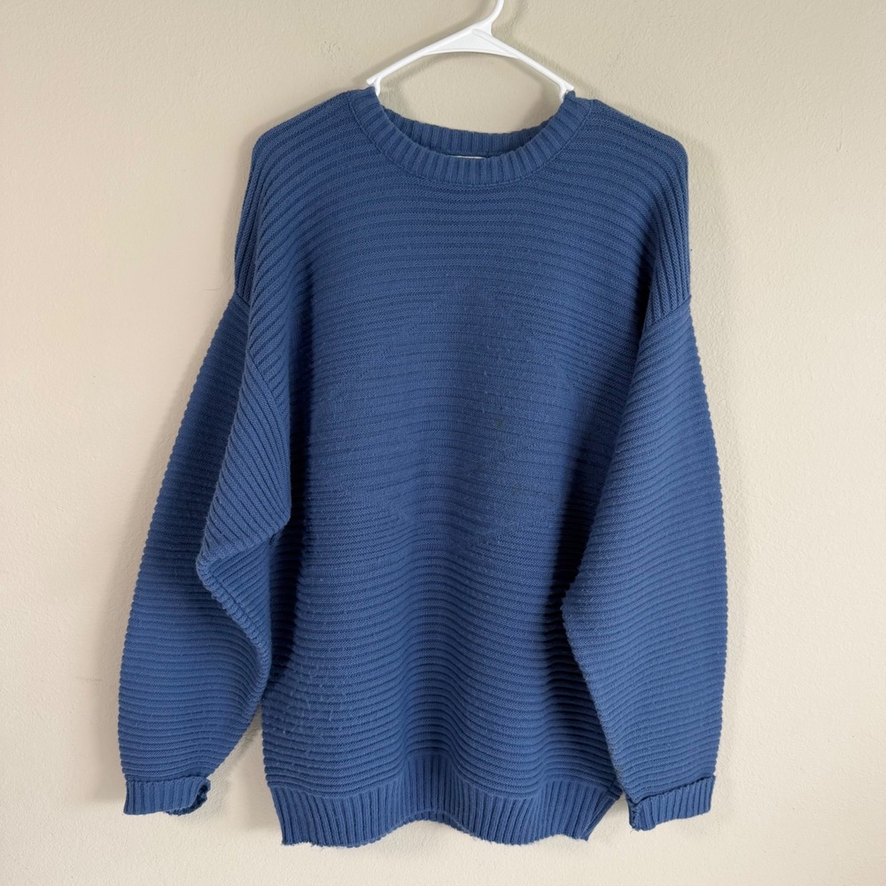 Vintage 90s London Fog TOWNE Blue Textured Knit Sweater L Oversized Slouchy